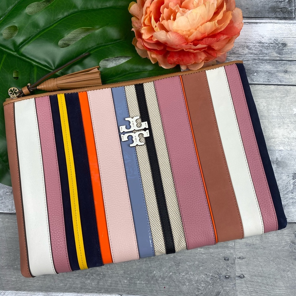 RARE Tory Burch Britten web pouch clutch striped bag